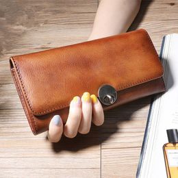 Portefeuilles Pochette pour femmes en cuir véritable sac porte-carte portefeuille Long serrure porte-monnaie grande capacité sacs de téléphone portable multifonctionnels
