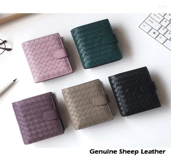 Portefeuilles authentiques portefeuille en cuir mouton mouton tissé à glissière Sac de rangement à fermeture éclair multi-cartes bil pli.