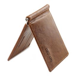 Portefeuilles gubintu vintage mini portefeuille en cuir de cuir de l'homme avec pince en métal petit porte-caisse mince 6 places de carte pour l'homme