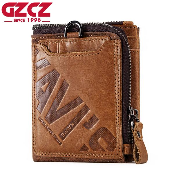 Portefeuilles gzcz en cuir authentique homme portefeuille mode monnaie porte-sac à main