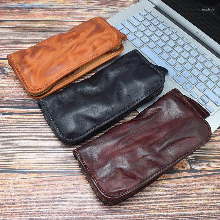 Wallets Hand-made Old Washed Tanned Genuine Leather Men's Hand Baotou Layer Cowhine Wallet Multi-functional Large Capacity Money Clip