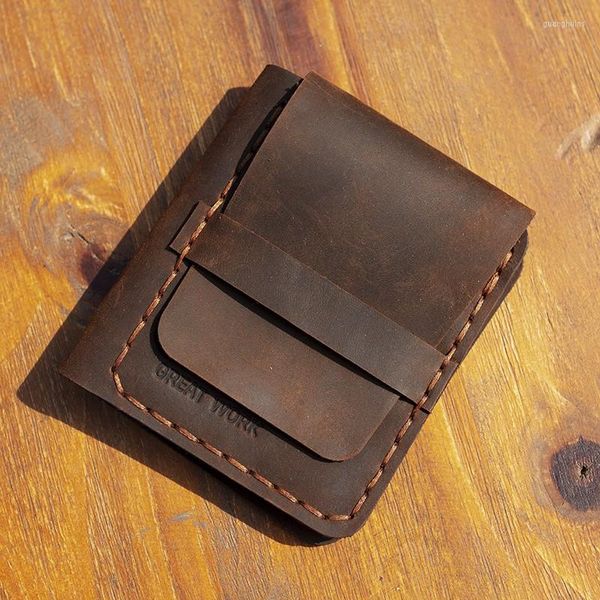 Portefeuilles fait à la main en cuir fou à deux volets pour hommes portefeuille personnalisé véritable sac à main pour hommes pince à billets Vintage pièce de monnaie