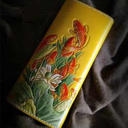 Portefeuilles fait à la main Design Original persistant amour sculpture serpent sacs à main femmes longue pochette courte portefeuille en cuir tanné végétal