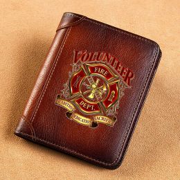 Portefeuilles de haute qualité en cuir authentique pour hommes portefeuilles pompiers de pompier volontaire imprimement porte-carte courte porte-monnaie Billfold mâle portefeuille