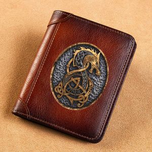 Portefeuilles de haute qualité en cuir authentique en cuir portefeuille Vintage Viking Dragon Symbole Card de carte courte Purse Luxury Brand Male
