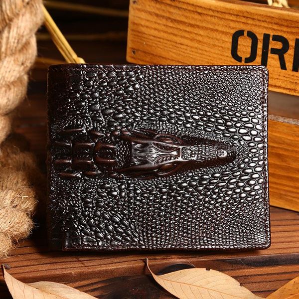 Portefeuilles de haute qualité en cuir véritable sac à main Crocodile Grain mâle pochette sac d'argent porte-carte Pack hommes huile cire vachette Long/court WalletWalle