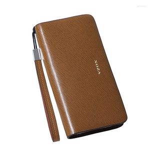 Portefeuilles van hoge kwaliteit Men Wallet Leather Vintage Lange echte portemonnee Zipper -kaarthouder Munt voor iPhone