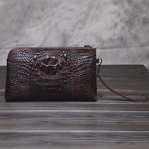 Portefeuilles Haute qualité véritable peau de vache hommes Long portefeuille pochette étui de téléphone portable argent motif Crocodile en cuir véritable sac à main sacs d'argent