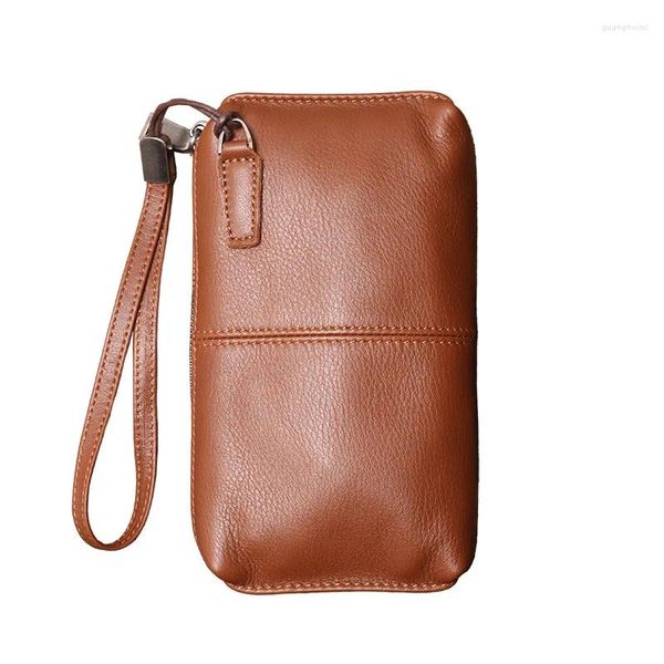 Portefeuilles haut de gamme Vintage marron café noir longue taille haut Grain doux en cuir véritable femmes hommes portefeuille sac à main téléphone pochette M1989