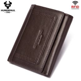 Portefeuilles humerpaul en cuir authentique pour hommes portefeuilles rfid bloquez les mini-porteurs de cartes de luxe sac à argent d'embrayage court avec bourse à zip