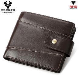 Portefeuilles humerpaul heren portemonnee rfid anti magnetische munt portemonnee koehide multi card houder kast korte carteira masculina lederen portemonnee mannen