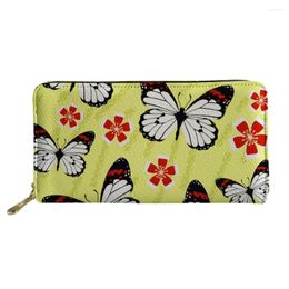 Portefeuilles Hycool Women Fashion Wallet Flower Butterfly Patroon Yellow Long Pu Lederen Turn Coin Bag Girls Clutch Card Holder