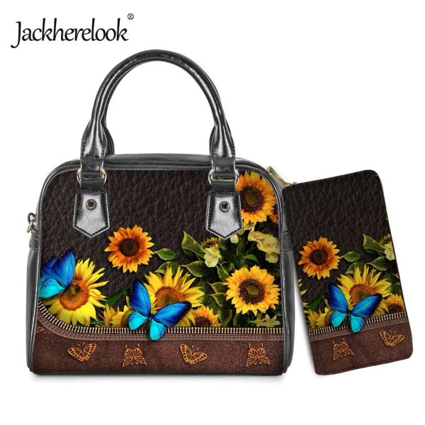 Billeteras JackHherelook Butterfly Lindo diseño de cuero de rana PU 2 piezas/set Bolso de cuerpo de lujo Mallet de bolsillo de moda para damas Bolsos Mujer