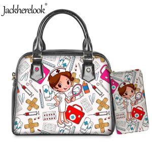 Portefeuilles Jackherelook Medical Doodle Print Nurse/Doctor Handtas Koppeling Wallet 2pcs/Set Dames Luxe PU Crossbody Body Bag Coin Purse Bolso