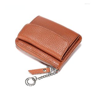 Portefeuilles Style japonais Mini portefeuille pour femmes avec porte-clés petite pièce de monnaie Walle sac à fermeture éclair en peau de vache carte pour femmes
