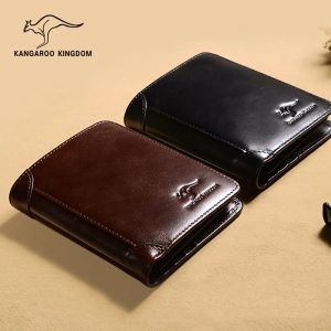 Portefeuilles kangaroo koninkrijk vintage mannen portefeuilles echt leer kort ontwerp casual mannen zakkaarthouder portemonnee portemonnee portemonnee