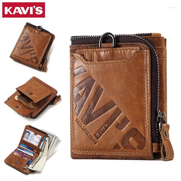 Billeteras Kavis Crazy Horse Leather Men Vintage Cowboy Travel Billet Cardet Moned de monedas de monedas para mujeres con mochila de tarjetas Extenales