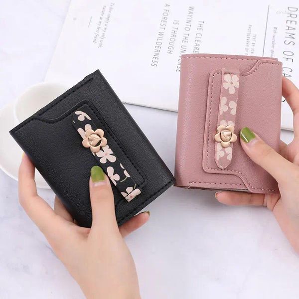 Carteras Versión coreana Cartera pequeña Femenina Corta Tres veces Color Sólido Simple Estudiante Fino Plegable Dinero Clip Monedero 2023