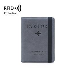 Billeteras para hombre y mujer, funda para pasaporte de negocios Vintage RFID, tarjeta bancaria de identificación multifuncional, billetera de cuero PU, accesorios de viaje