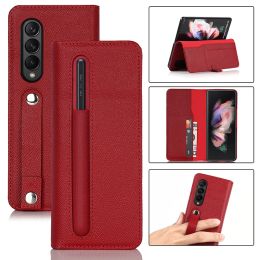 Wallets Leather Case voor Samsung Galaxy Z vouw 3 5G met S Pen slothouder Handgreep Trap SLOT S -slotafdekking Wallet Card Slot Cases