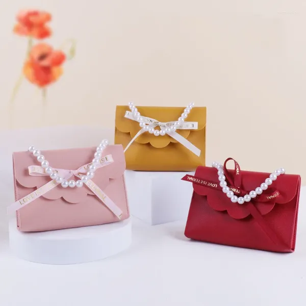 Portefeuilles Cuir Perle Sac à main Cadeau de mariage Sac de distribution Portable Vide Bowknot Boîte Emballage Candy Mini Fourre-tout