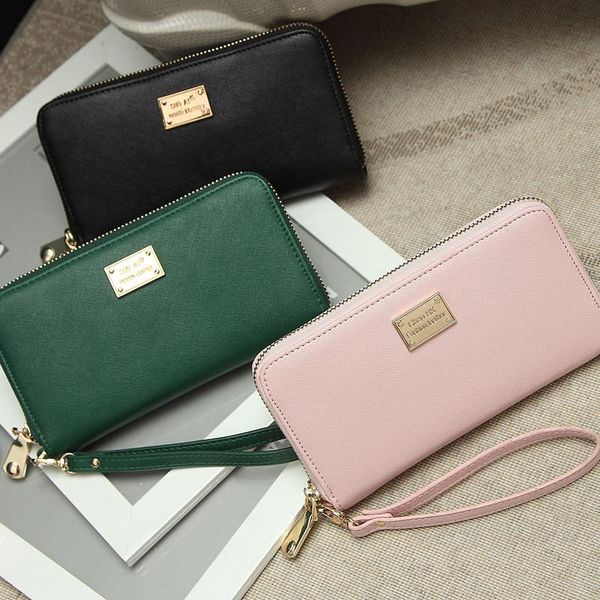 Portefeuilles Long Purse For Women Korean Edition Zipper Cross Grain Iron Brand Embrayage WomenWallets