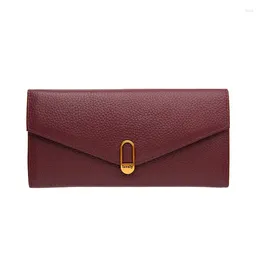 Portefeuilles longs femmes en cuir véritable enveloppe portefeuille Simple luxe dames porte-monnaie en cuir de veau naturel sac à main pochette comme cadeau