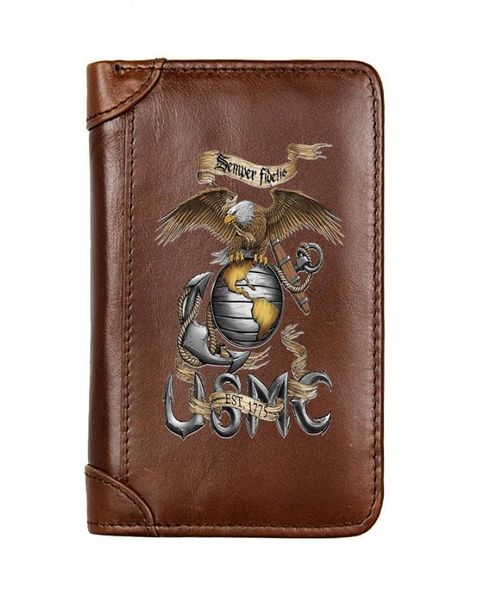 Portefeuilles luxe authentique portefeuille en cuir masculin des États-Unis Marine Corps Semper Fidelis Pocket Slim Card Holder Male Brands Male Gift4477564