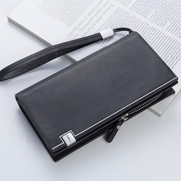 Portefeuilles de luxe hommes portefeuille longue affaires rayé pochette en cuir porte-monnaie pour mâle mode porte-carte avec téléphone à glissière