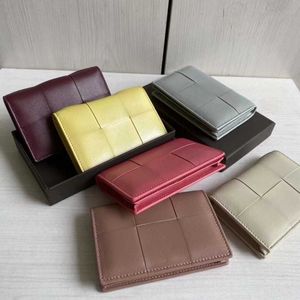 Portafogli Luxury Women Mini Wallet Weave Leather Card Holder Donna Bifold Knitting Cassette Business Credit Card Case Rossetto portatileL230303