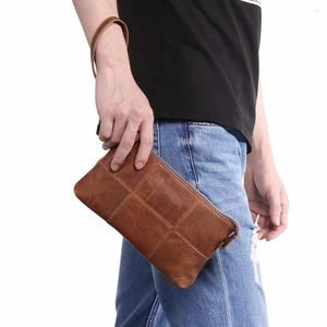 Portefeuilles Homme Embrayage Long Portefeuille En Cuir Véritable Porte-Monnaie Fermeture Éclair Vintage Grande Capacité Téléphone Sac À Main