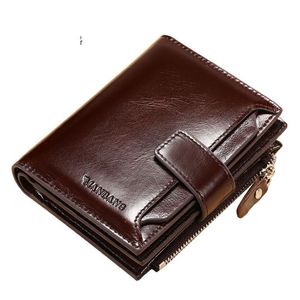 Portefeuilles homme court véritable porte-cartes en cuir Snap sac à main pliant concepteur sac à monnaie Male217e