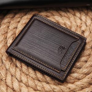 Portefeuilles man vintage casual heren kwaliteit lederen portemonnee korte tweevoudige portemonnee munt pocket mannelijke verwijderbare kaartslot1268d