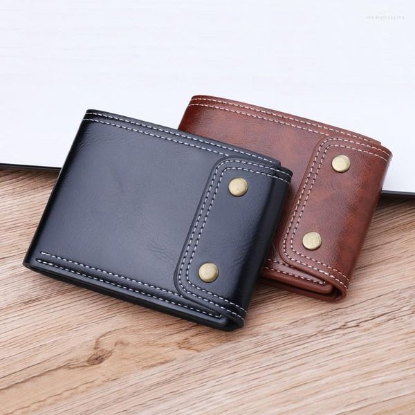 Billeteras Monederos para hombre Cera de aceite PU Cartera corta impermeable Monedero Múltiples tarjeteros Capacidad razonable Hilo de botón