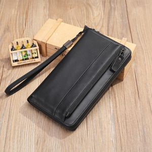 Portefeuilles pour hommes en cuir véritable sac à main en cuir de vachette sac de poignet affaires téléphone portable carte de paiement sac à main