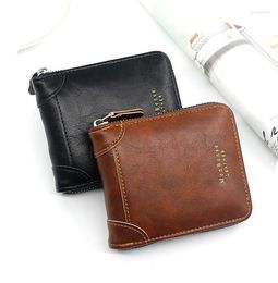 Portefeuilles Korte portemonnee voor heren PU-leer 3-voudig Vrije tijd Mode Grote capaciteit Multi-card Retro Card Bag Rits