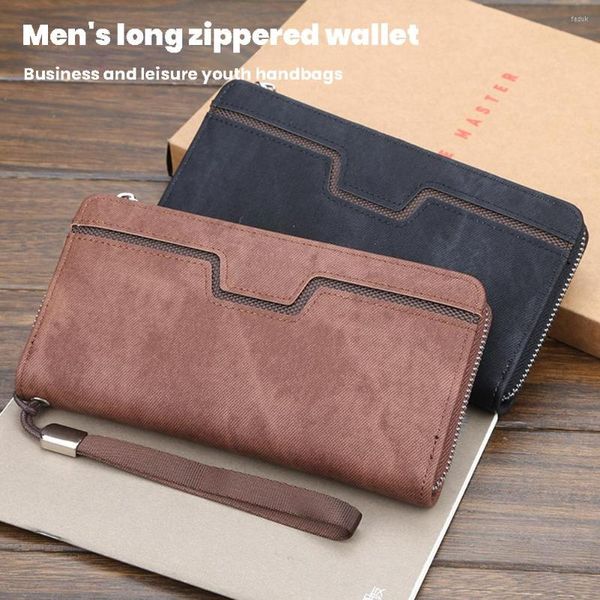 Portefeuilles Hommes Vintage Long Zipper Wallet Multifonctionnel Léger Bourse Cadeau Pour Anniversaire Anniversaire