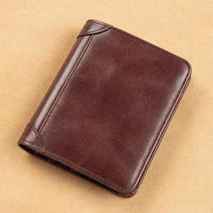 Portefeuilles Mannen Crazy Horse Leather Wallet Cowhide Echte paspoort CLASP KAART HOUDER VINTAGE COIN PUNE Handgemaakte koppeling 1017Wallets