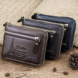 Portefeuilles MANNEN LEDERWORMEN Echt vintage korte korte mannelijke ritsje Poucht Purse Money Bag Holder Soft Porteswallets