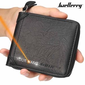 Wallets Men Name Engraving Zipper Short PU Leather Card Holder High Quality Male Purse Coin Wallet CarteriaWallets