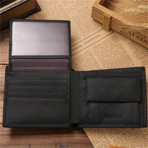 Portefeuilles Hommes Pu Cuir Solide Couleur Bifold Titulaire Pour Portefeuille Noir Court