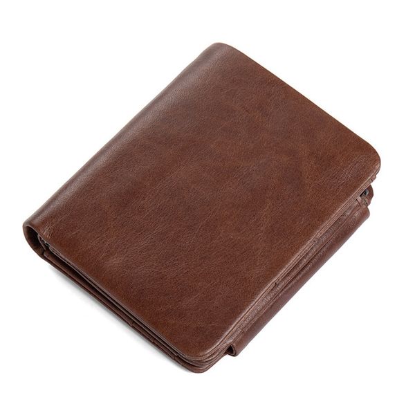 Billeteras de hombre antirrobo RFID Vintage de cuero genuino para bolsa de dinero tarjetero de hombre con cremallera monedero