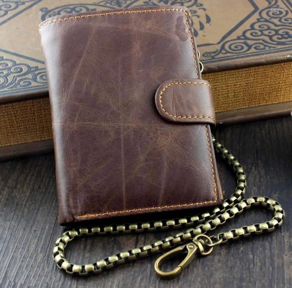 Portefeuilles Portefeuille en cuir véritable pour hommes Biker's Many Card Solt avec chaîne de 50 cm de long