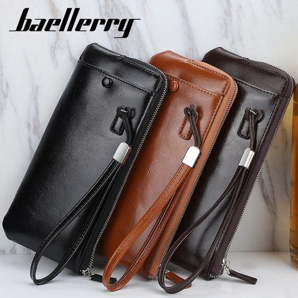 Billeteras Cartera de cuero para hombre Cremallera Embrague largo Clásico Lujo Wallest Bifold ID Holder Monedero Portefeuille Portfel1