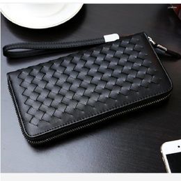 Brieftaschen Herren Gewebte Handtasche Reißverschlusstasche Stricken Horizontal Plaid Vielseitige Brieftasche PU Cardbag Geldbeutel Gentleman Business Geldbörse Geschenk