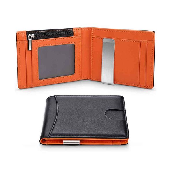 Portefeuilles Hommes RFID Blocage Pince À Billets Bi-fold Mince Minimaliste Mini PU Hommes Portefeuille avec Poche À Monnaie et ID Window290D