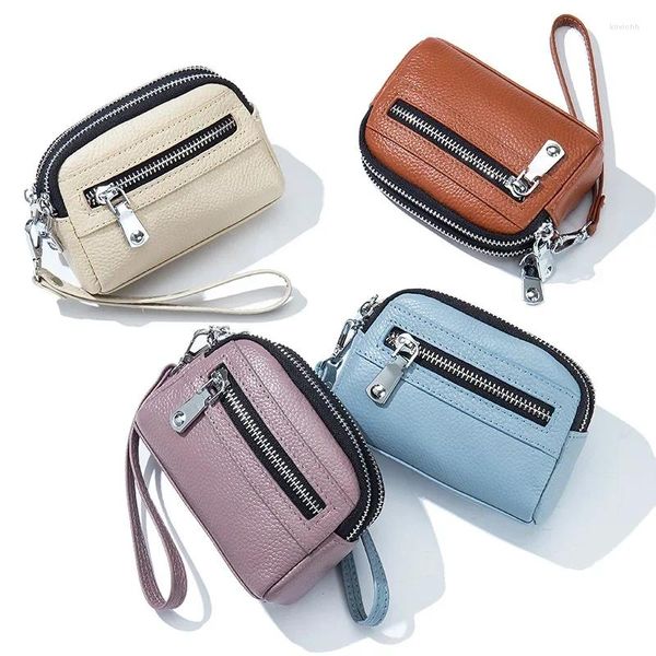 Portefeuilles Mini sac zéro portefeuille pour femmes véritable sac à main en peau de vache grande capacité double fermeture éclair multifonction sacs à main et sacs à main sac à main