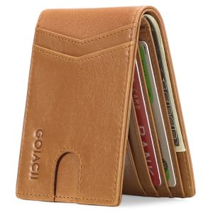 Portefeuille mini portefeuille véritable portefeuille en cuir pour hommes Business Business Minimalist Clip Carte de crédit Carte de crédit RFID Blocking Purse Homme
