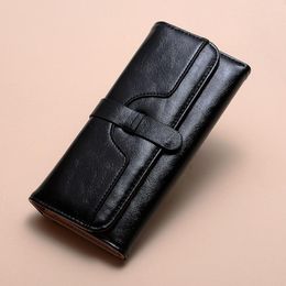 Portefeuilles monny cauthy mode portemonnee klassiek grote capaciteit driekvoudige multi-kaarten slot Solid Color marineblauw bruin zwart lange portemonnee