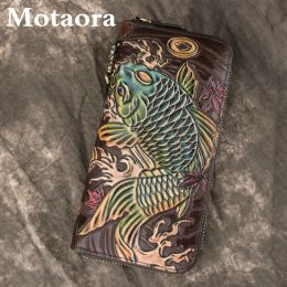 Portefeuille Motaora Luxury Vintage Wallet 2023 Nouveau sac à main rétro en relief Hommes en cuir authentique Femmes Femmes Multifonction Porte-carte